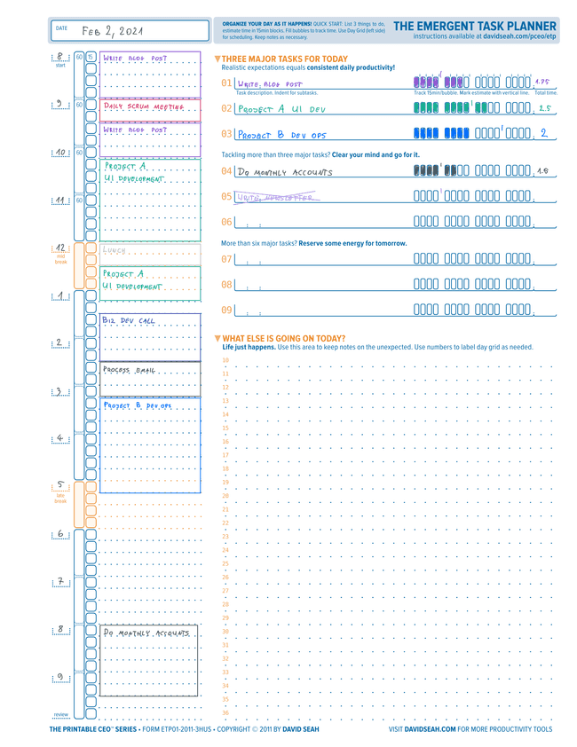 Emergent Task Planner example by Greg Kedzierski (with time-block planning)